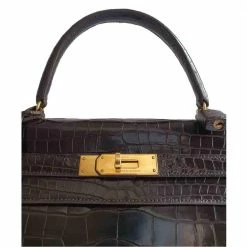 Hermes Brown Porosus Crocodile Leather Gold Hardware Kelly 35 Bag For Women -Deals Hermes Store luxury women hermes used handbags p447969 007