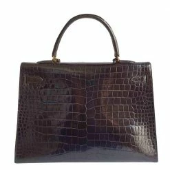 Hermes Brown Porosus Crocodile Leather Gold Hardware Kelly 35 Bag For Women -Deals Hermes Store luxury women hermes used handbags p447969 010
