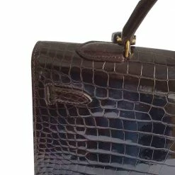 Hermes Brown Porosus Crocodile Leather Gold Hardware Kelly 35 Bag For Women -Deals Hermes Store luxury women hermes used handbags p447969 011