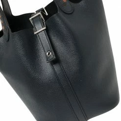 Hermes Bleu Indigo/Black/Terre Battue Epsom Leather Lock Picotin Cuir De Tressage PM Bag For Women -Deals Hermes Store luxury women hermes used handbags p448820 004