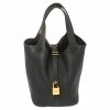 Hermes Black Clemence Leather Lock Picotin PM Bag For Women