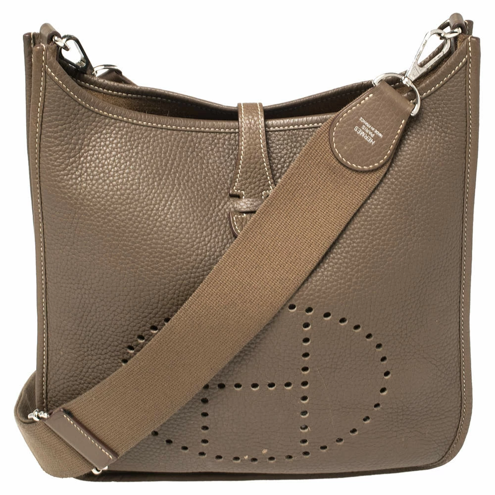 Hermes Etoupe Grey Taurillon Clemence Leather Evelyne III PM Bag For Women 3 Hermes Etoupe Grey Taurillon Clemence Leather Evelyne III PM Bag For Women