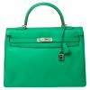Hermes Menthe Taurillon Clemence Leather Palladium Finished Kelly Retourne 35 Bag For Women -Deals Hermes Store luxury women hermes used handbags p450037 003