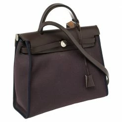 Hermes Cacao/Prune Canvas And Leather Herbag Zip 31 Bag For Women -Deals Hermes Store luxury women hermes used handbags p450046 004