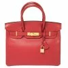 Hermes Rouge Casaque Epsom Leather Gold Finish Birkin 30 Bag For Women