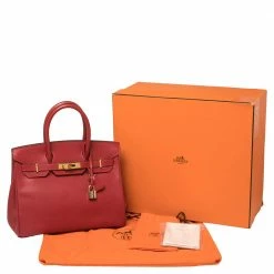 Hermes Rouge Casaque Epsom Leather Gold Finish Birkin 30 Bag For Women -Deals Hermes Store luxury women hermes used handbags p450331 010