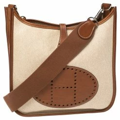 Hermes Natural Barenia Leather And Toile Canvas Evelyne II PM Bag For Women