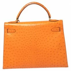 Hermes Orange Ostrich Gold Finished Kelly Sellier 32 Bag For Women -Deals Hermes Store luxury women hermes used handbags p458318 002