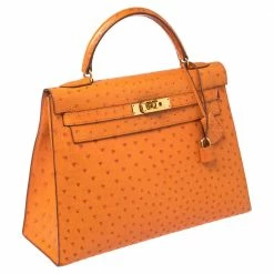Hermes Orange Ostrich Gold Finished Kelly Sellier 32 Bag For Women -Deals Hermes Store luxury women hermes used handbags p458318 004
