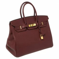 Hermes Rouge H Fjord Leather Gold Finished Birkin 35 Bag For Women -Deals Hermes Store luxury women hermes used handbags p459917 003