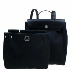 Hermes Black Herbag 2 In 1 Tote And Handbag Convertible Satchel For Women