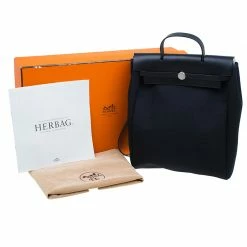 Hermes Black Herbag 2 In 1 Tote And Handbag Convertible Satchel For Women -Deals Hermes Store luxury women hermes used handbags p46047 017