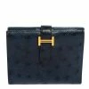 Hermes Bleu Iris Ostrich Bearn Compact Wallet For Women -Deals Hermes Store luxury women hermes used handbags p461268 005