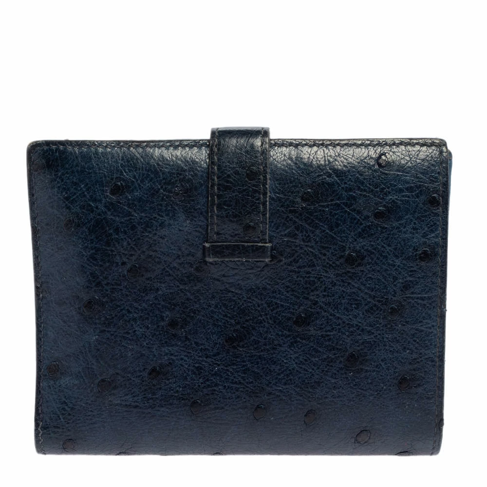 Hermes Bleu Iris Ostrich Bearn Compact Wallet For Women 6 Hermes Bleu Iris Ostrich Bearn Compact Wallet For Women - Image 4