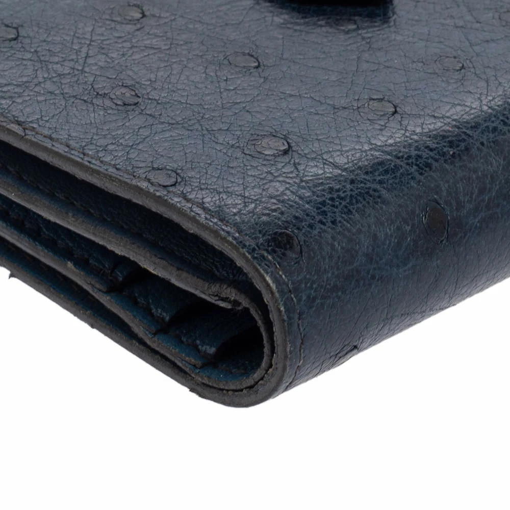 Hermes Bleu Iris Ostrich Bearn Compact Wallet For Women 13 Hermes Bleu Iris Ostrich Bearn Compact Wallet For Women - Image 11