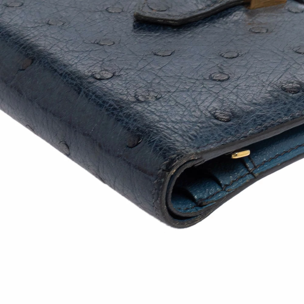 Hermes Bleu Iris Ostrich Bearn Compact Wallet For Women 14 Hermes Bleu Iris Ostrich Bearn Compact Wallet For Women - Image 12