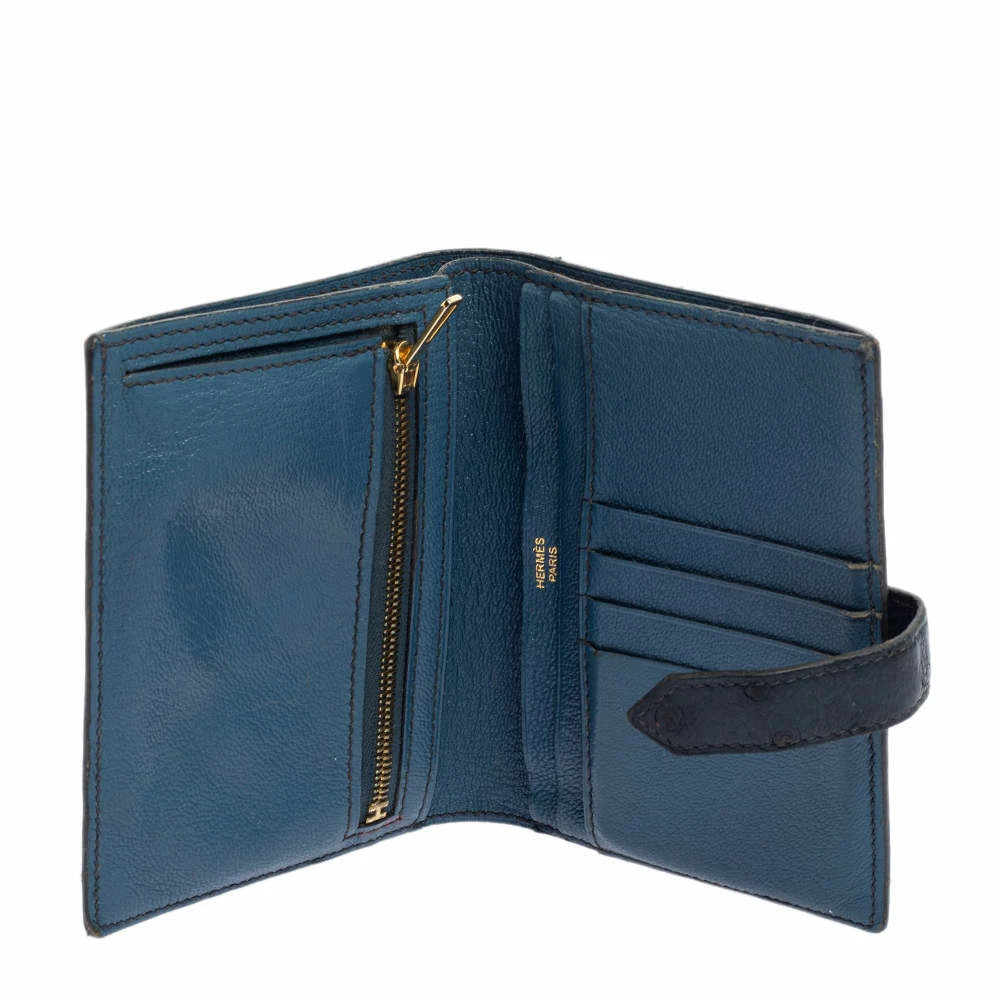 Hermes Bleu Iris Ostrich Bearn Compact Wallet For Women 4 Hermes Bleu Iris Ostrich Bearn Compact Wallet For Women - Image 2