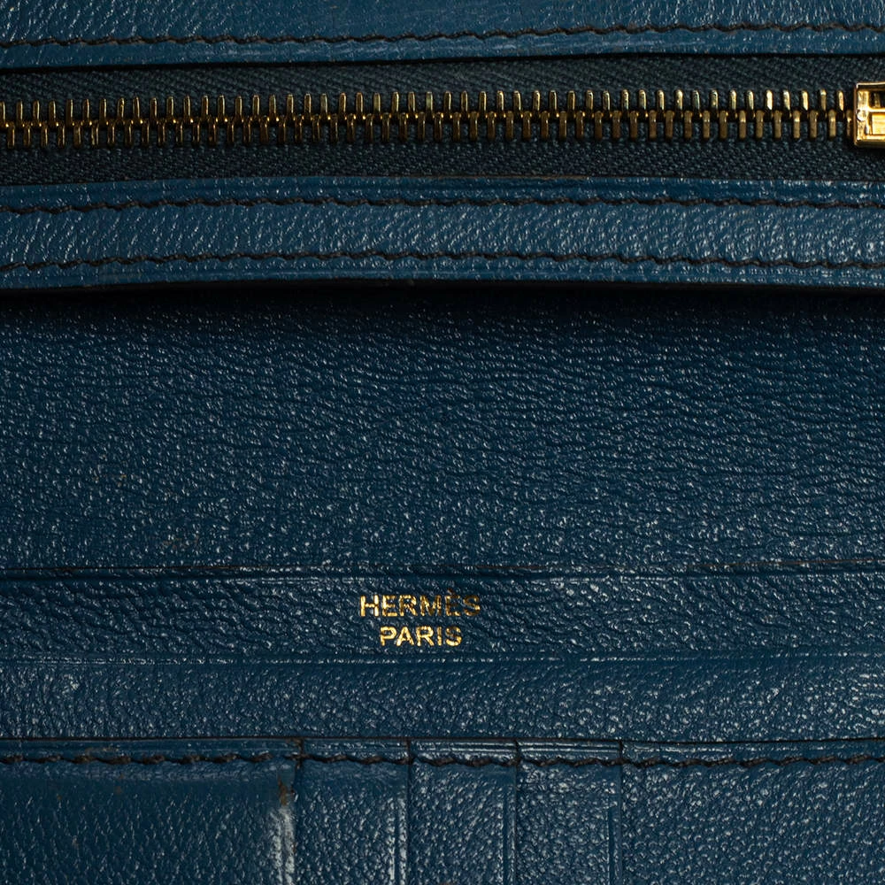 Hermes Bleu Iris Ostrich Bearn Compact Wallet For Women 12 Hermes Bleu Iris Ostrich Bearn Compact Wallet For Women - Image 10