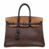 Hermes Brown Tri Color Ostrich Leather Palladium Birkin 35 Bag For Women -Deals Hermes Store luxury women hermes used handbags p46295 001