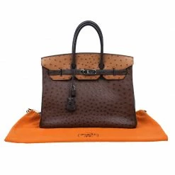 Hermes Brown Tri Color Ostrich Leather Palladium Birkin 35 Bag For Women -Deals Hermes Store luxury women hermes used handbags p46295 018