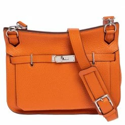 Hermes Orange Taurillon Clemence Leather Palladium Plated Jypsiere 28 Bag For Women