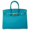 Hermes Turquoise Togo Leather Gold Hardware Birkin 35 Bag For Women -Deals Hermes Store luxury women hermes used handbags p468607 003