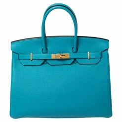 Hermes Turquoise Togo Leather Gold Hardware Birkin 35 Bag For Women