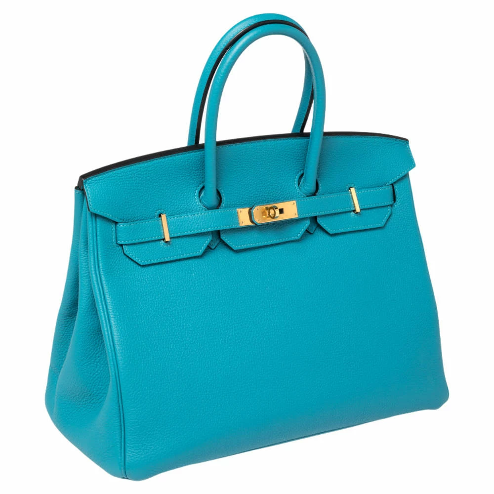 Hermes Turquoise Togo Leather Gold Hardware Birkin 35 Bag For Women 5 Hermes Turquoise Togo Leather Gold Hardware Birkin 35 Bag For Women - Image 3
