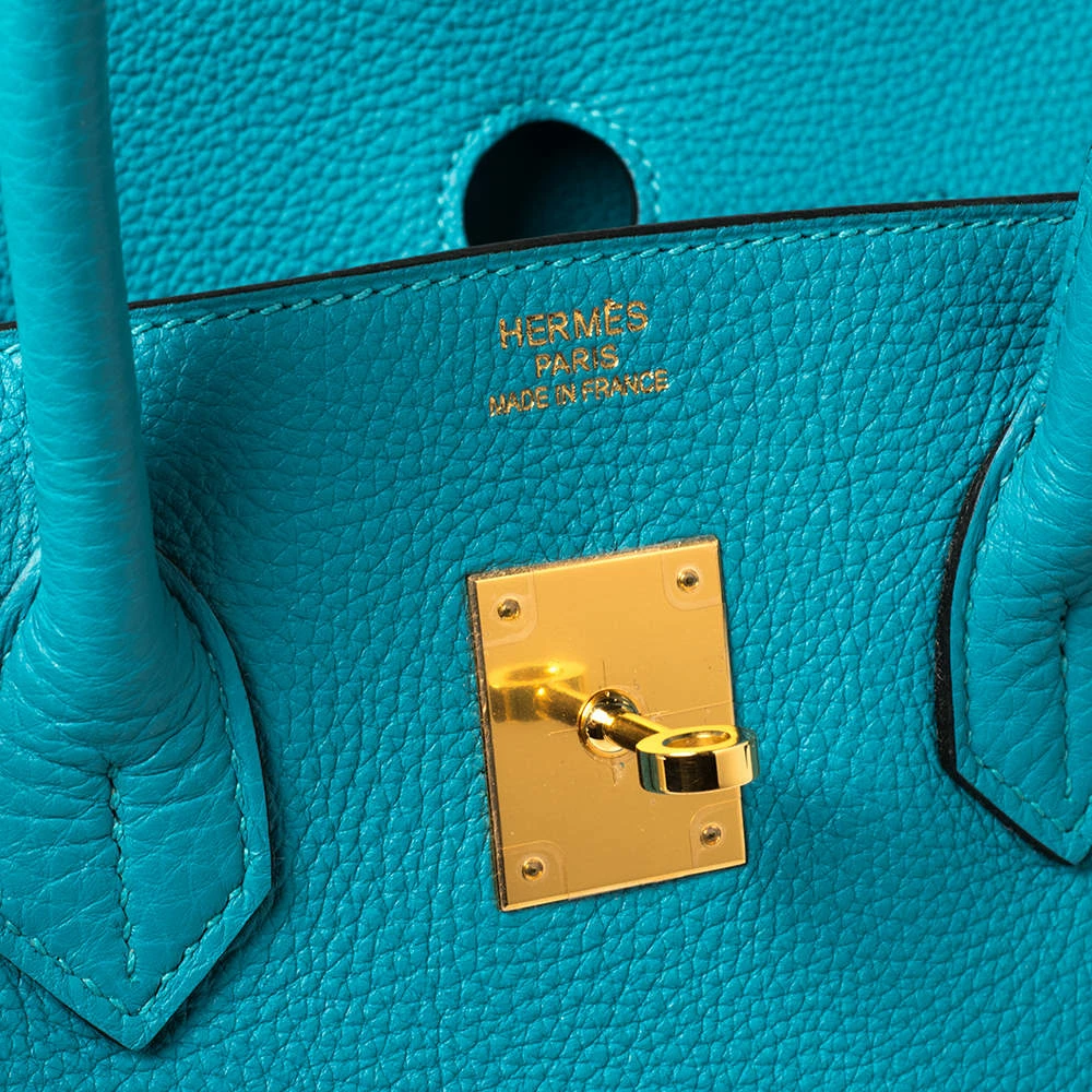 Hermes Turquoise Togo Leather Gold Hardware Birkin 35 Bag For Women 11 Hermes Turquoise Togo Leather Gold Hardware Birkin 35 Bag For Women - Image 9
