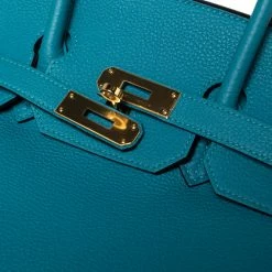Hermes Turquoise Togo Leather Gold Hardware Birkin 35 Bag For Women 18 Hermes Turquoise Togo Leather Gold Hardware Birkin 35 Bag For Women -Deals Hermes Store luxury women hermes used handbags p468607 010