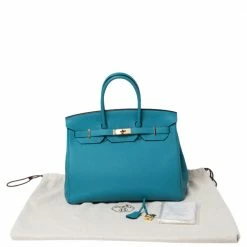 Hermes Turquoise Togo Leather Gold Hardware Birkin 35 Bag For Women 23 Hermes Turquoise Togo Leather Gold Hardware Birkin 35 Bag For Women -Deals Hermes Store luxury women hermes used handbags p468607 011