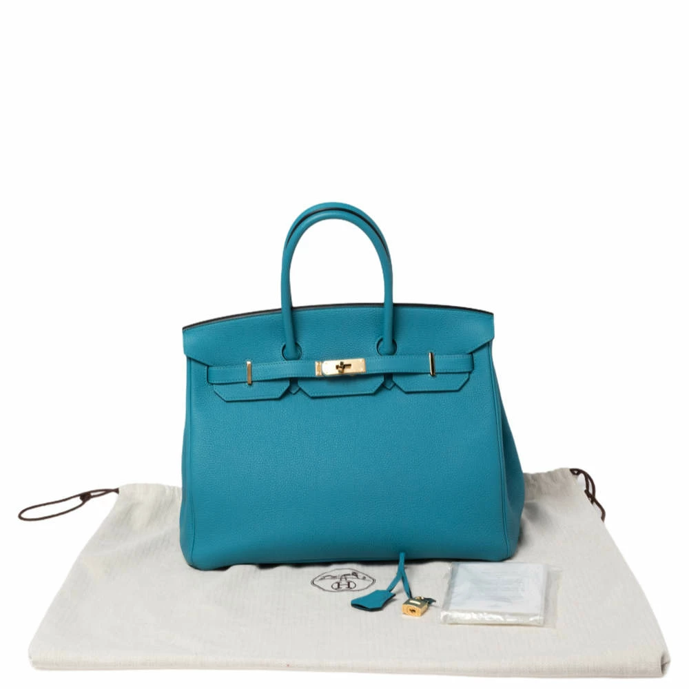 Hermes Turquoise Togo Leather Gold Hardware Birkin 35 Bag For Women 12 Hermes Turquoise Togo Leather Gold Hardware Birkin 35 Bag For Women - Image 10