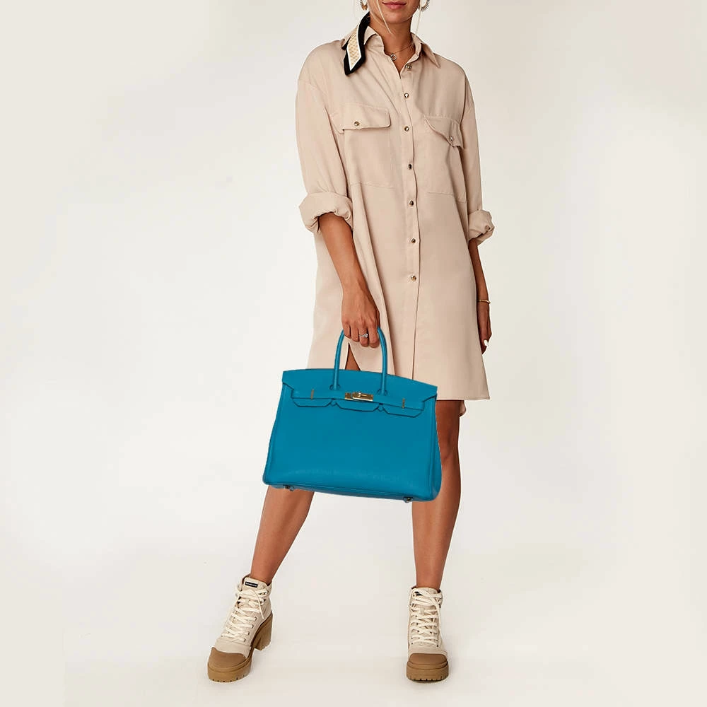 Hermes Turquoise Togo Leather Gold Hardware Birkin 35 Bag For Women 4 Hermes Turquoise Togo Leather Gold Hardware Birkin 35 Bag For Women - Image 2