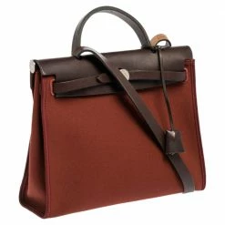 Hermes Rouge H/Ebene Canvas And Leather Herbag Zip 31 Bag For Women -Deals Hermes Store luxury women hermes used handbags p468707 012