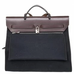 Hermes Black/Cacao Canvas And Leather Herbag Zip 39 Bag For Women -Deals Hermes Store luxury women hermes used handbags p470131 005