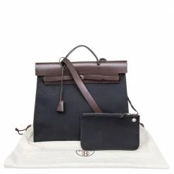 Hermes Black/Cacao Canvas And Leather Herbag Zip 39 Bag For Women -Deals Hermes Store luxury women hermes used handbags p470131 011