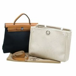 Hermes Tan Leather And Black And Beige Toile Canvas Herbag 2 In 2 For Women -Deals Hermes Store luxury women hermes used handbags p47220 018