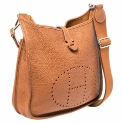 Hermes Gold Taurillon Clemence Leather Evelyne III PM Bag For Women -Deals Hermes Store luxury women hermes used handbags p472690 011