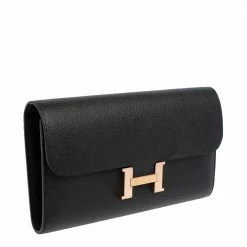 Hermes Noir Epsom Leather Constance Long Wallet For Women -Deals Hermes Store luxury women hermes used handbags p474383 004