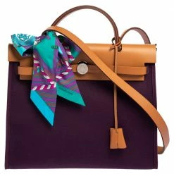 Hermes Fauve/Cassis/Anemone Canvas And Leather Herbag Zip 31 Bag For Women
