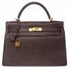 Hermes Chocolat Taurillon Clemence Leather Gold Hardware Kelly Retourne 32 Bag For Women