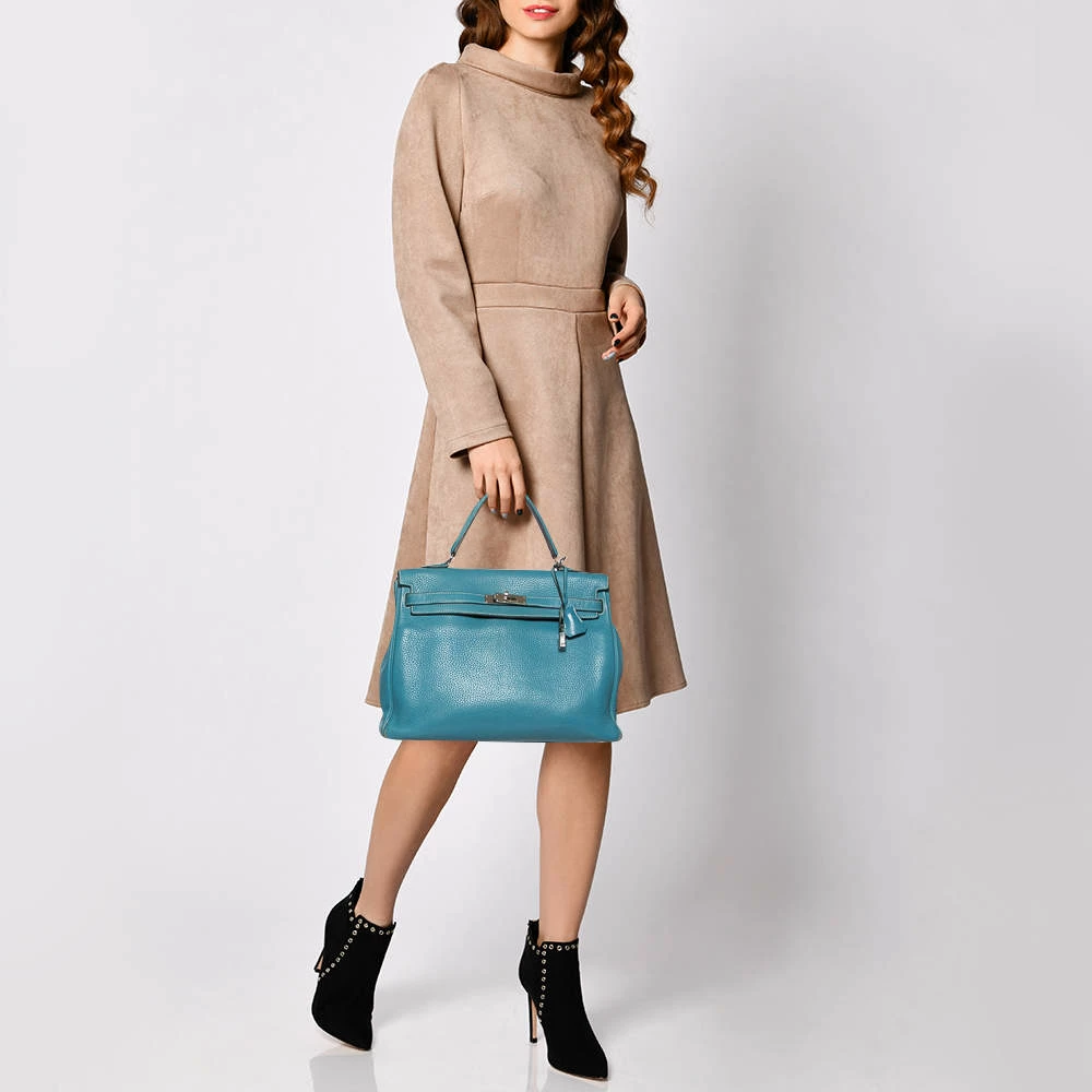 Hermes Bleu Jean Taurillon Clemence Leather Palladium Hardware Kelly Retourne 35 Bag For Women 4 Hermes Bleu Jean Taurillon Clemence Leather Palladium Hardware Kelly Retourne 35 Bag For Women - Image 2
