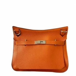 Hermes Orange Taurillon Clemence Leather Gold-plated Palladium Jypsiere 28 Bag For Women