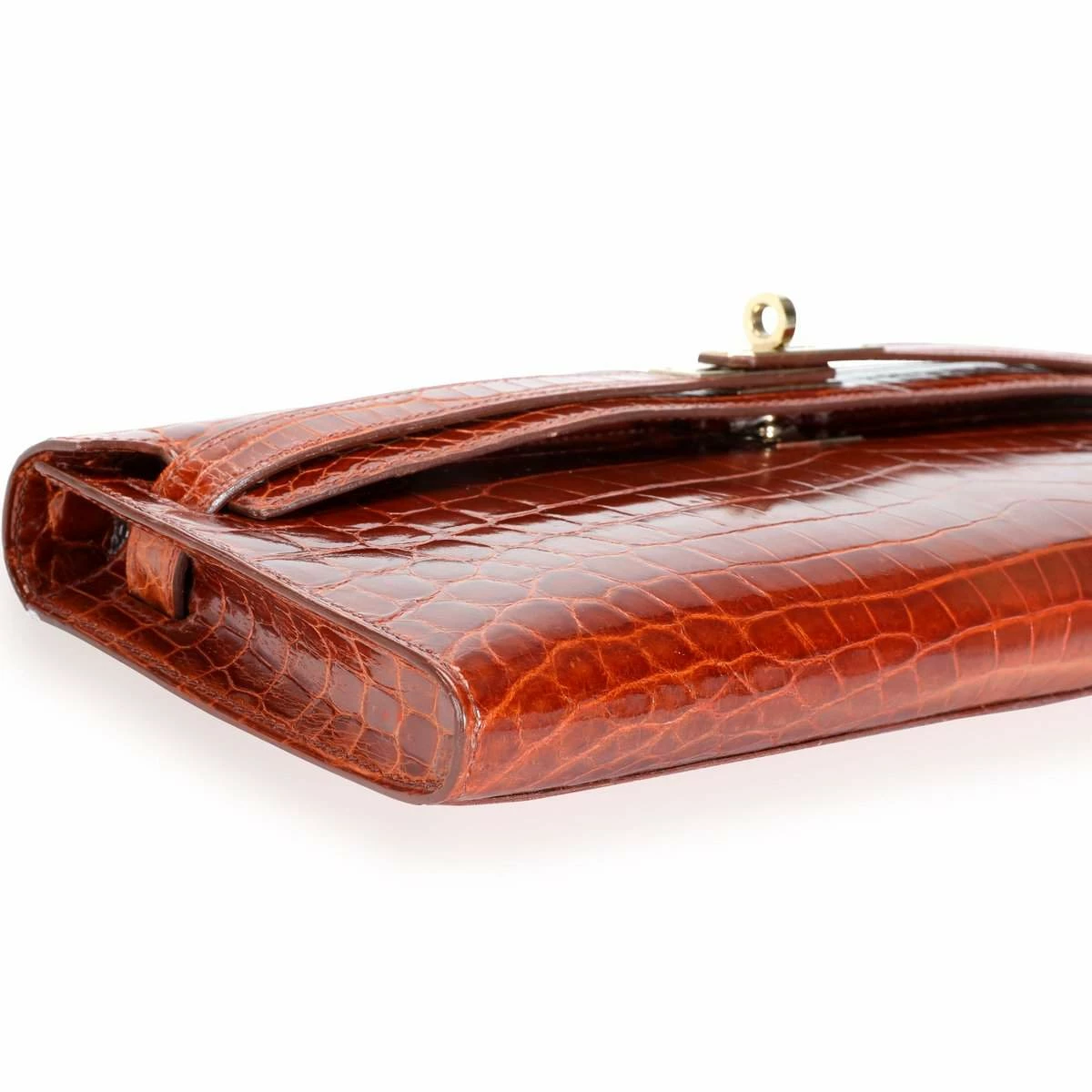 Hermes Brown/Miel Shiny Niloticus Crocodile Leather Kelly Cut Bag For Women 9 Hermes Brown/Miel Shiny Niloticus Crocodile Leather Kelly Cut Bag For Women - Image 7