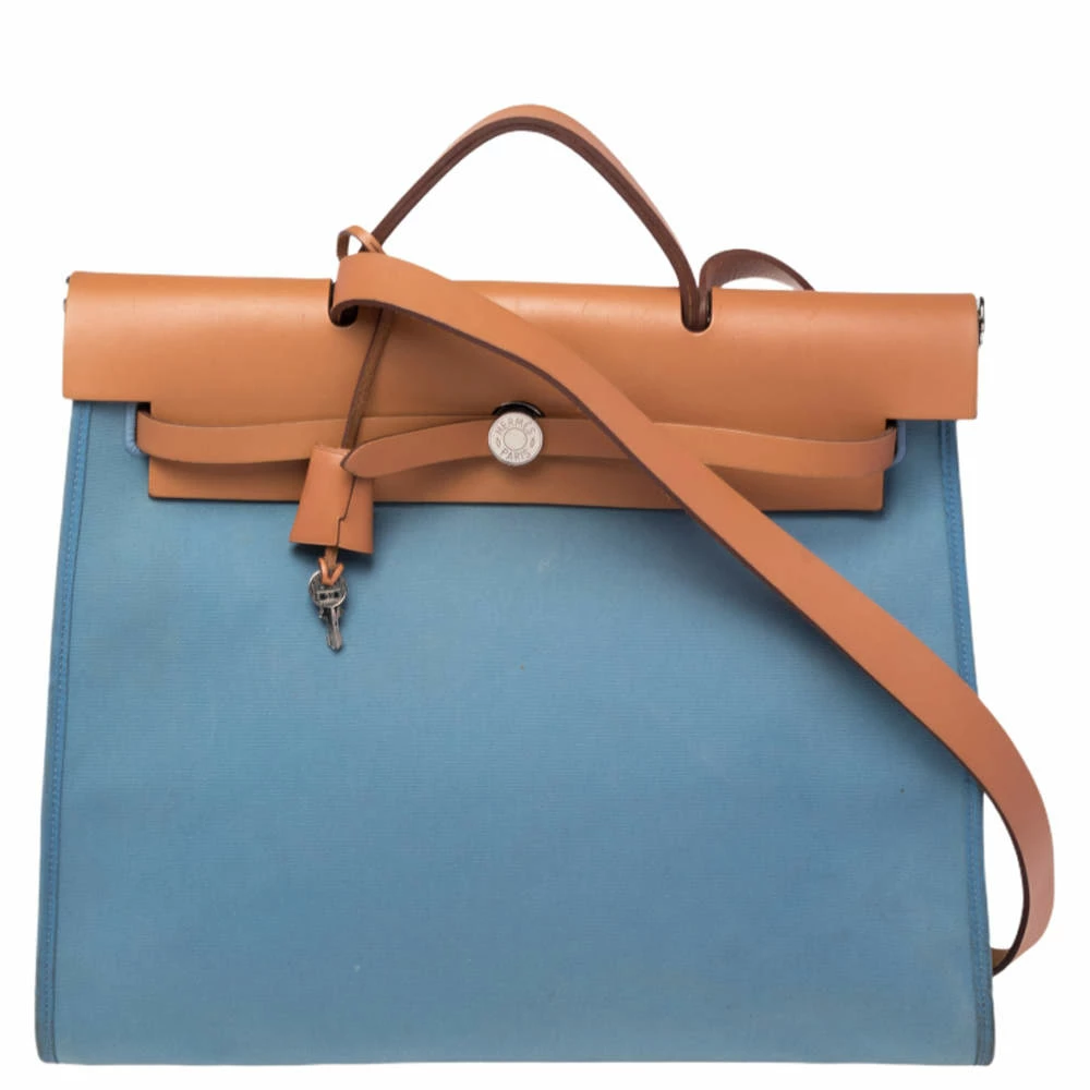 Hermes Bleu Lin/Natural Canvas And Leather Herbag Zip 39 Bag For Women 3 Hermes Bleu Lin/Natural Canvas And Leather Herbag Zip 39 Bag For Women