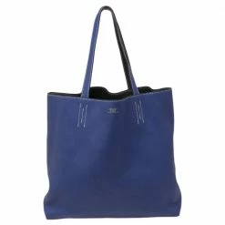 Hermes Bleu Electrique/Graphite Taurillon Clemence Double Sens 45 Bag For Women