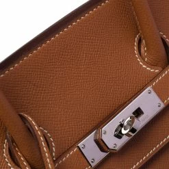 Hermes Gold Epsom Leather Palladium Plated Birkin 35 Bag For Women -Deals Hermes Store luxury women hermes used handbags p481161 001