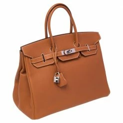 Hermes Gold Epsom Leather Palladium Plated Birkin 35 Bag For Women -Deals Hermes Store luxury women hermes used handbags p481161 006