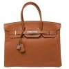 Hermes Gold Epsom Leather Palladium Plated Birkin 35 Bag For Women