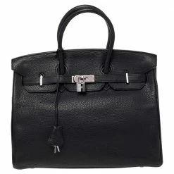 Hermes Noir Togo Leather Palladium Plated Birkin 35 Bag For Women